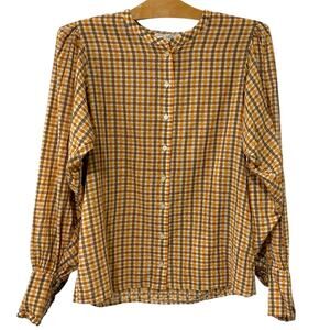 Doen Mustard and White Plaid Blouse